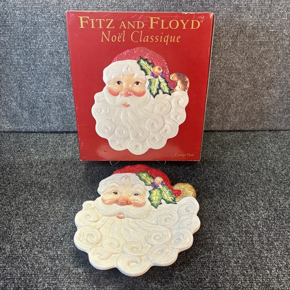 Fitz and Floyd Essentials~Christmas/Santa Face~Cookie/Canape Plate~IOB